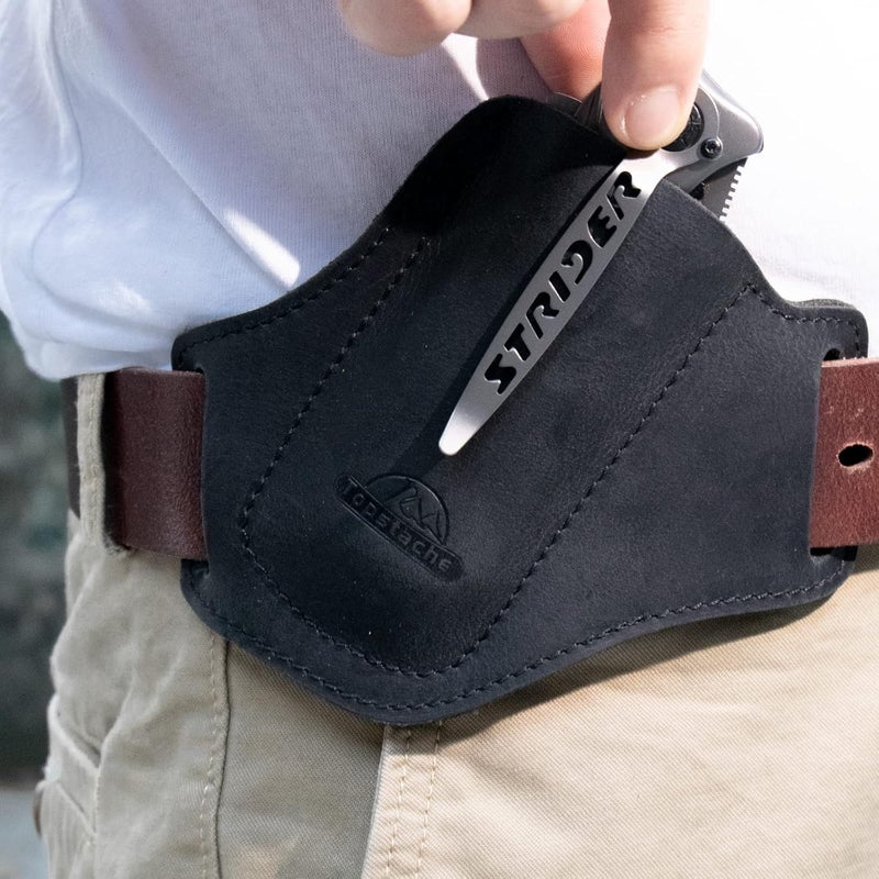 topstache Handmade Leather Pocket EDC Belt Folding Knife Sheath for Man,Cross Draw Right Side Carry Open Top for 5 inch Folding Knife,Black - Image 2